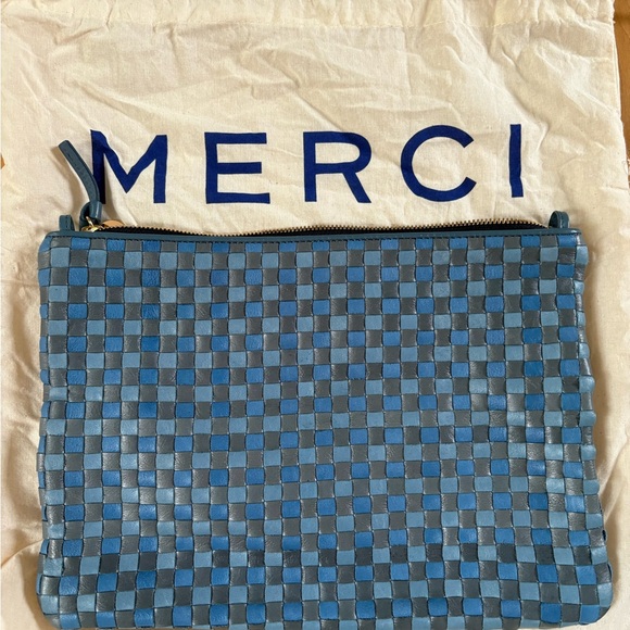 Clare V Flat Clutch w/ Tabs- woven Checker- Light Blue/Denim - Picture 5 of 5